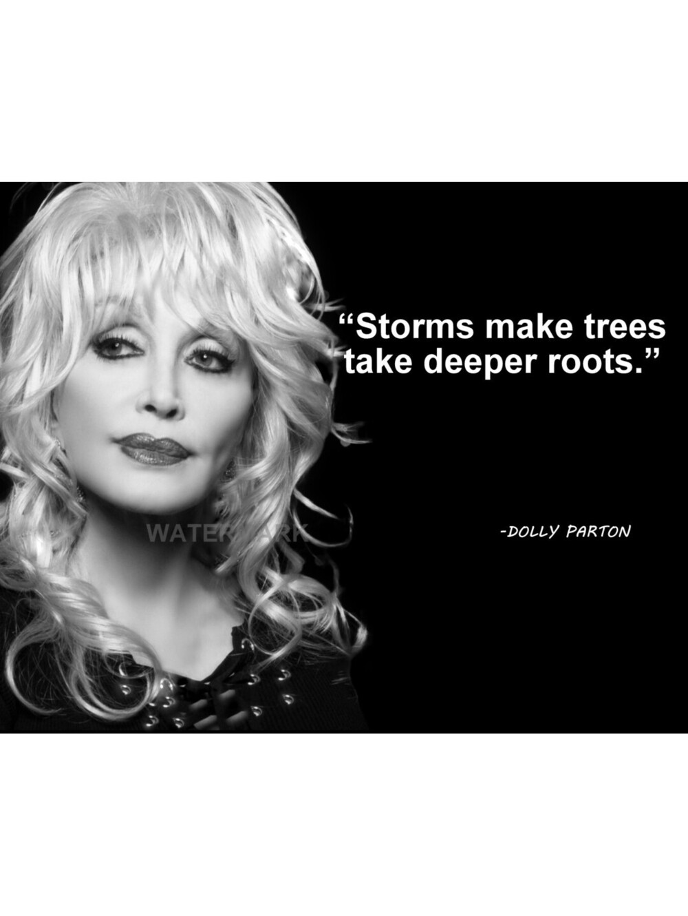DOLLY PARTON QUOTE STORMS MAKE TREES TAKE DEEPER ROOTS PHOTO 8X10